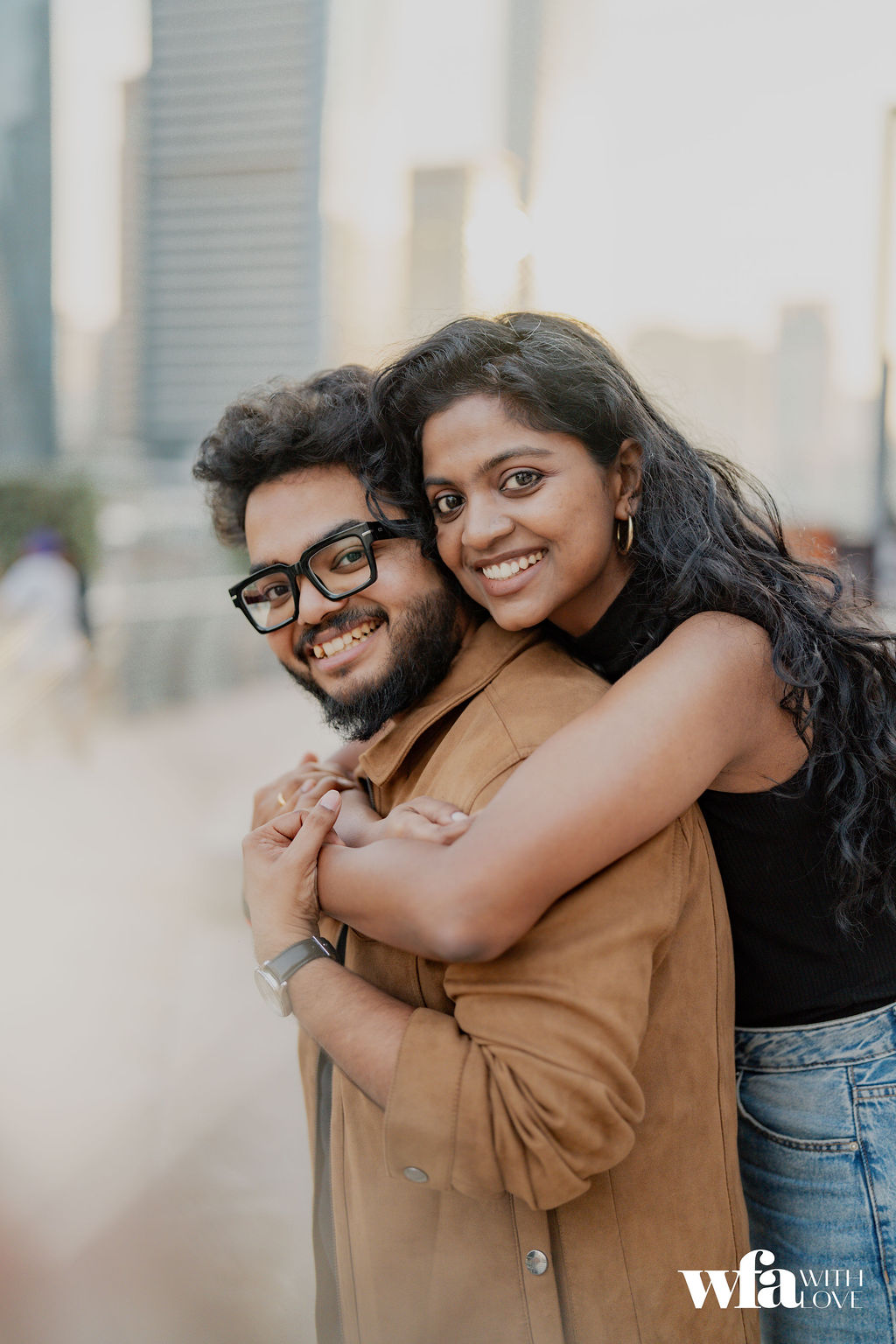 Joyful embrace of the couple